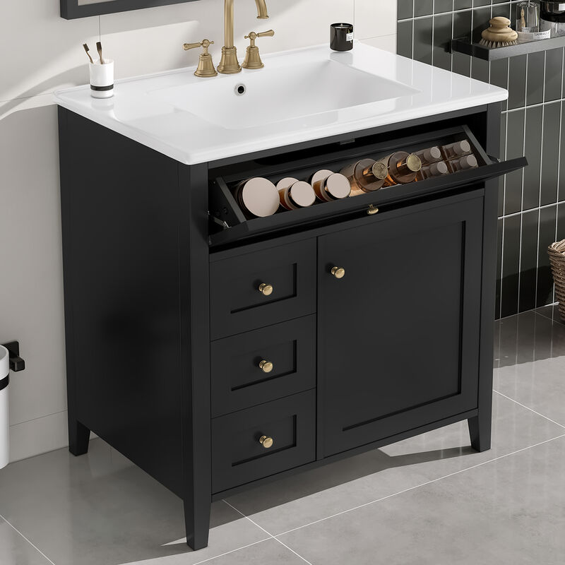 Merax Bathroom Storage Vanity with 3 Left Drawers, Right Cabinet with Adjustable Shelves image number 3