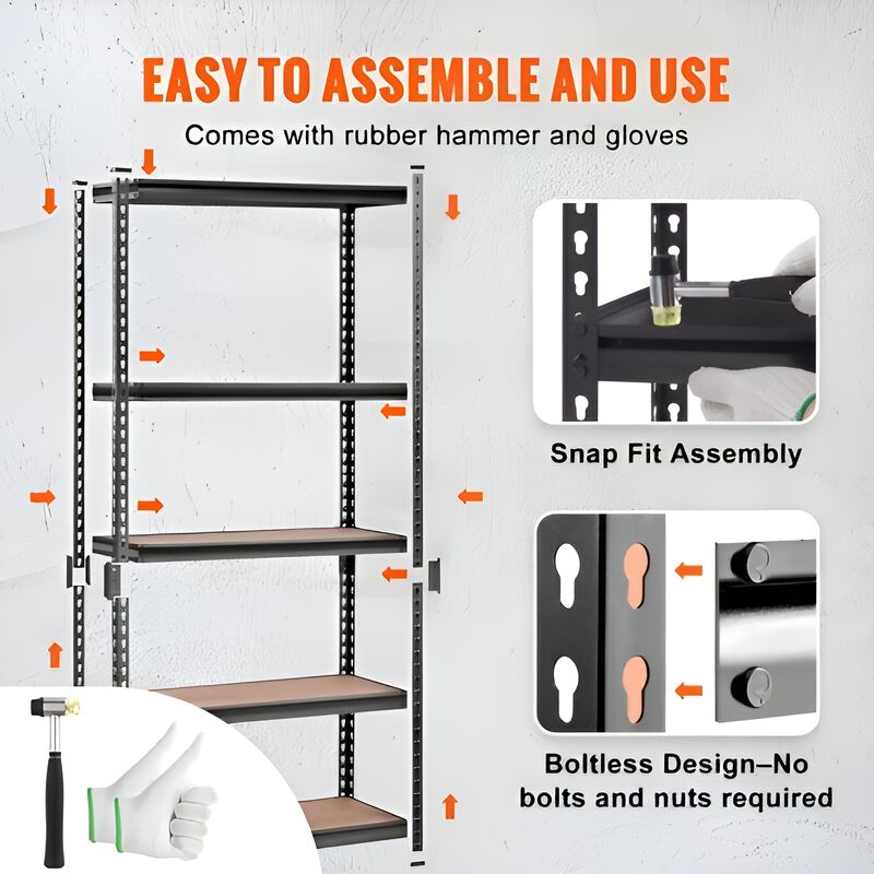 2000 Lbs 5 Tier Heavy Duty Garage Shelving 35 Inch Metal Utility Rack image number 3