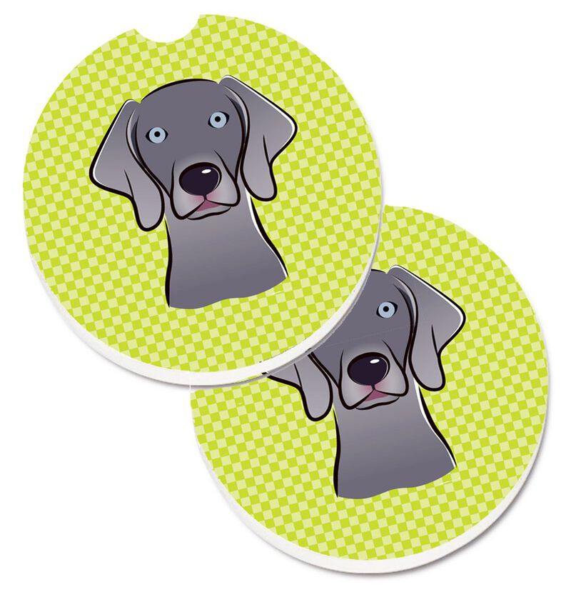 Caroline's Treasures Checkerboard Lime green Weimaraner Set of 2 Cup Holder Car Coasters BB1293CARC, 2.56, Multicolor