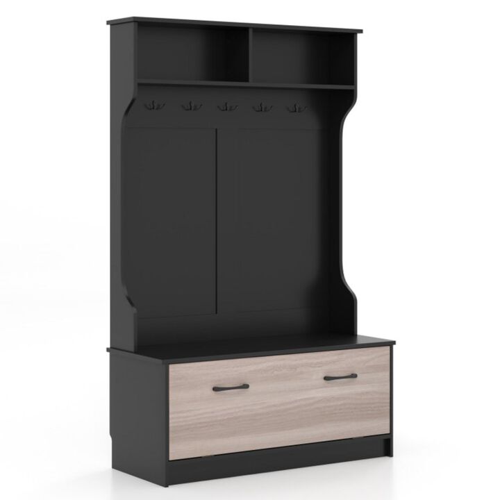 Hivvago 3 in 1 Coat Rack with Entryway Bench and Hooks and Enclosed Cabinet