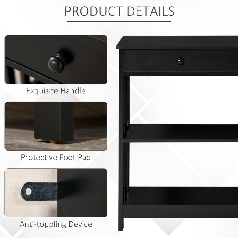 Black Entryway Table: Console with Drawers and 2 Shelves