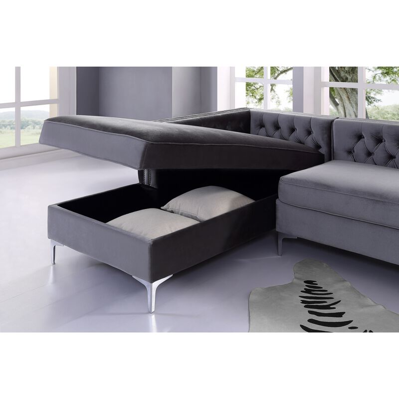 Inspired Home Clarinda Velvet Left Facing Chaise Sectional Sofa