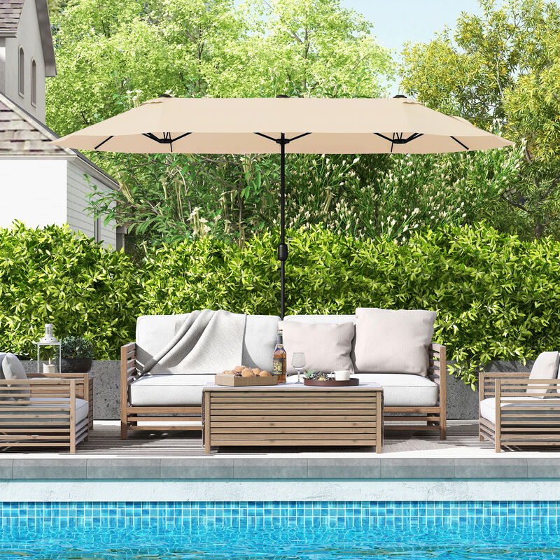 Double-Sided Patio Twin Table Umbrella with Crank Handle