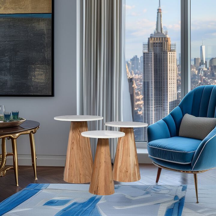 Jofran Nolan Marble Top Three Pack Solid Wood Accent Table Set