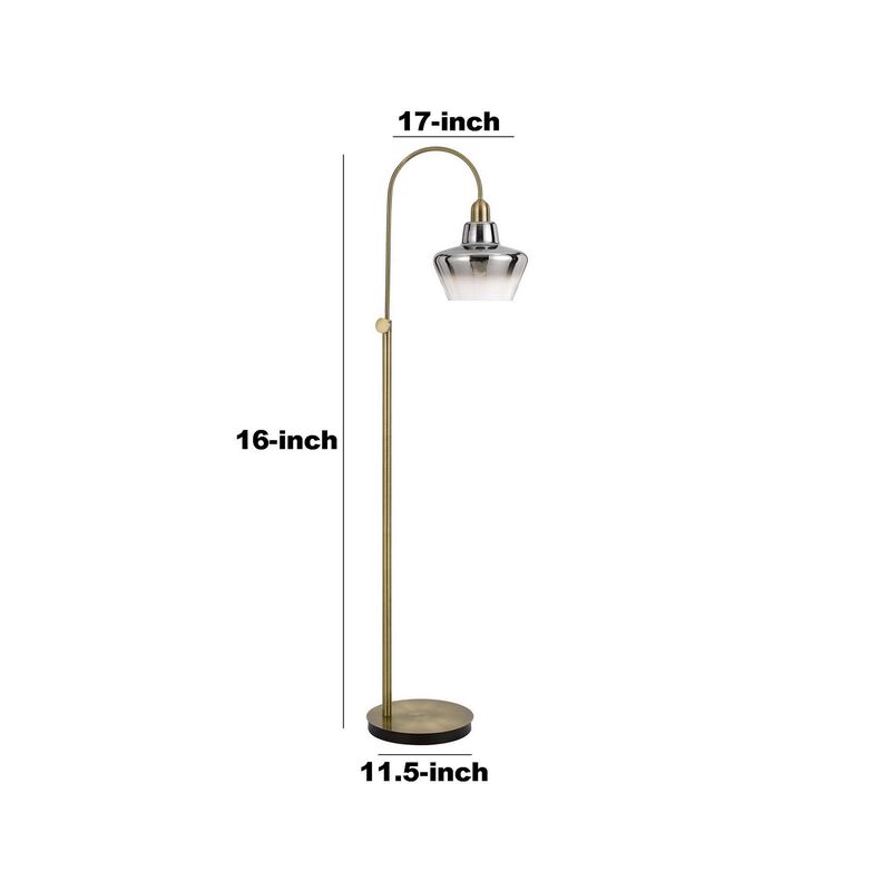 Floor Lamp with Glass Shade and Arc Metal Frame, Brass-Benzara