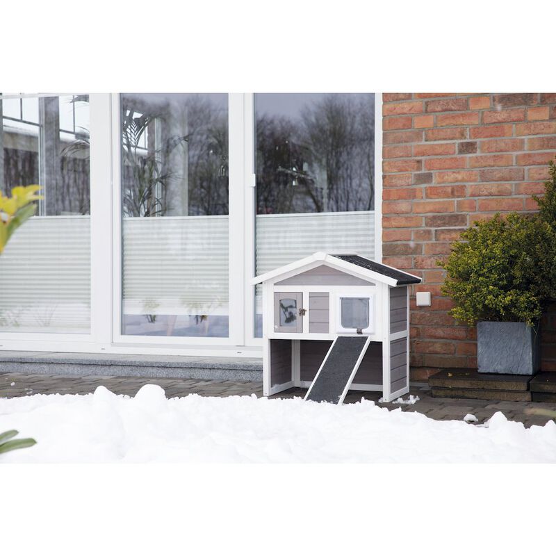 TRIXIE natura Elevated Weatherproof & Insulated Outdoor Cat House with Door Flaps, Gray image number 2