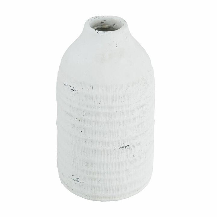 HomeRoots 12" White Stoneware Round Jug Vase