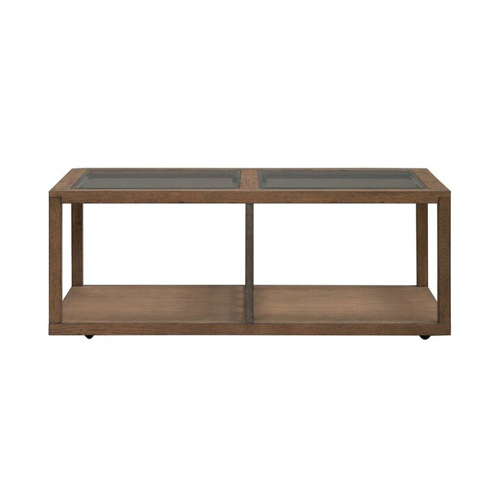 Liberty Furniture Bayhill Trellis Cocktail Table for Living Room - Honey w/ Black Metal Accents