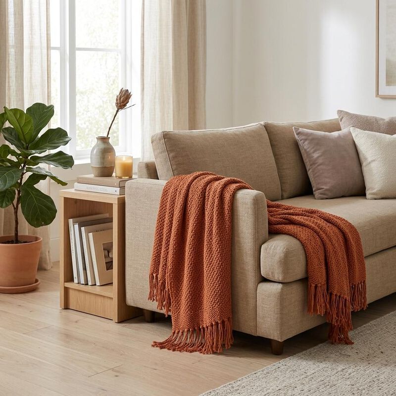 HomeRoots Orange Woven 100% Cotton Throw Blanket image number 1
