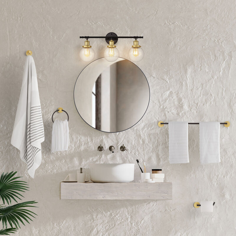 Hugo 24.5" 3-Light Farmhouse Classic Vanity Light with Bathroom Hardware Accessory 5-Piece Set