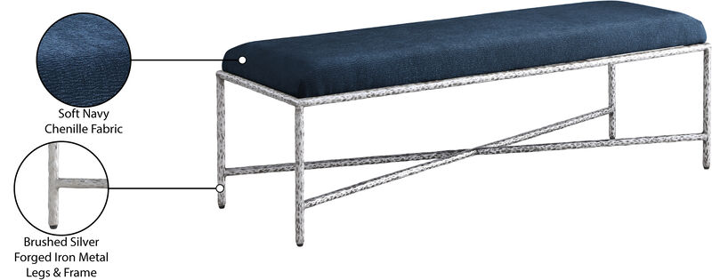 Meridian Furniture Valley Navy Chenille Fabric Bench