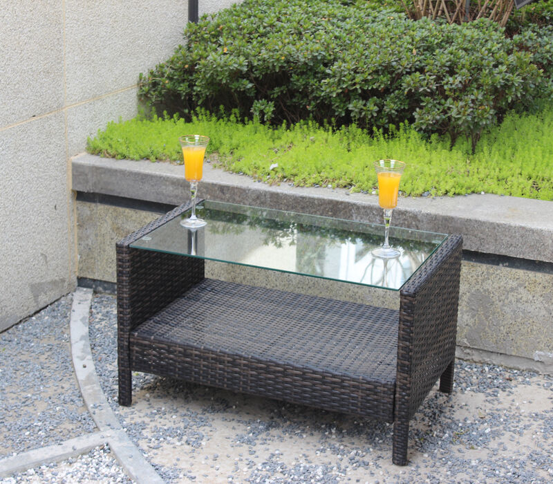 Streamdale Outdoor Patio Furniture Coffee Table With Clear Tempered Glass