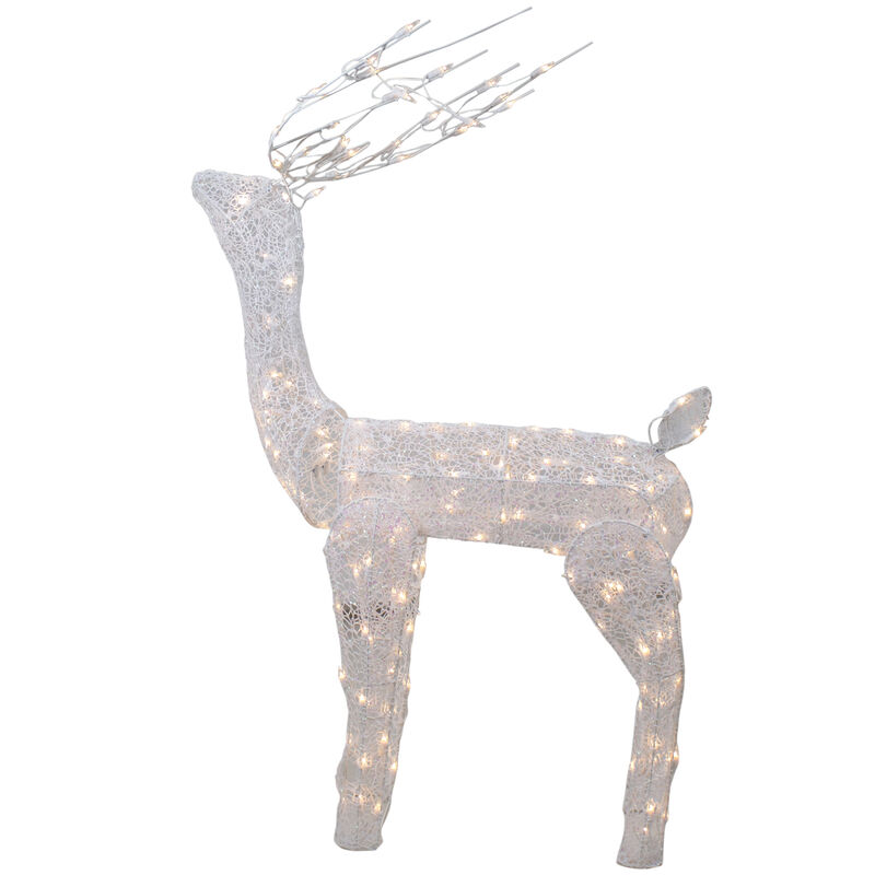 48-Inch Lighted White Mesh Buck Outdoor Christmas Decoration - Clear Lights