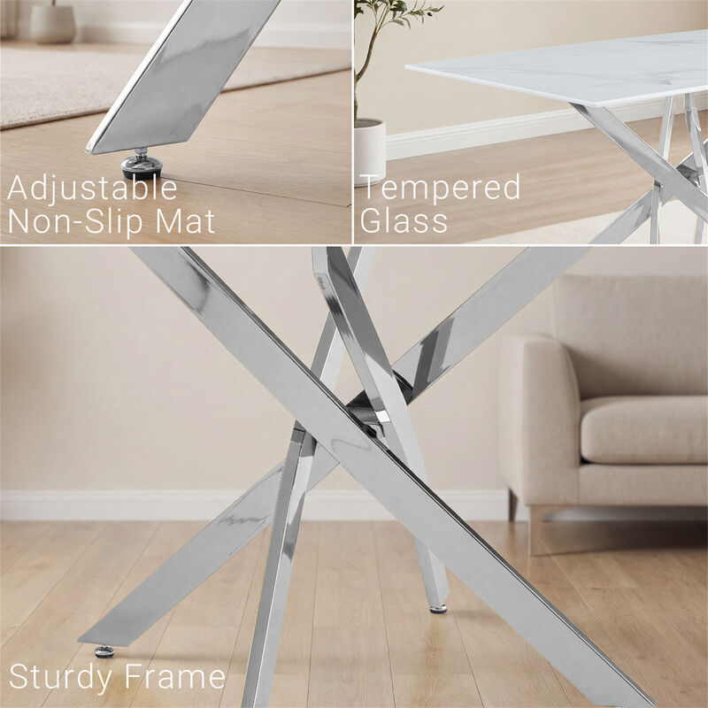 59&ldquo; Modern Rectangular Glass Dining Table image number 3