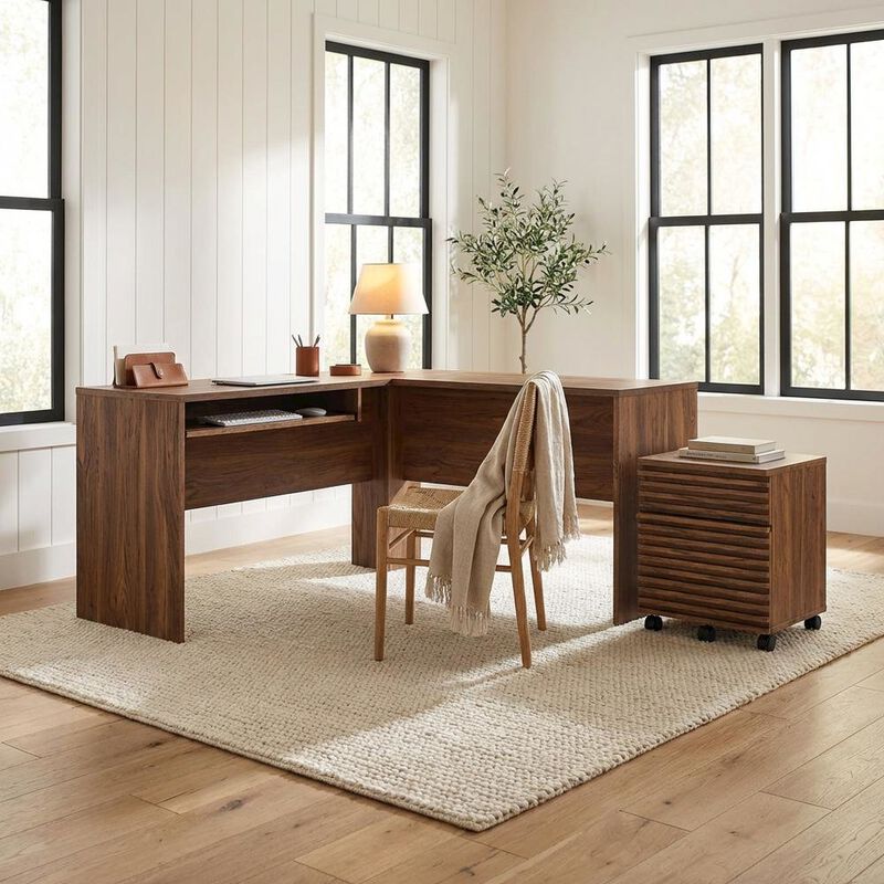 Wood Office Desk And File Cabinet Set With Modern Design And Durable Build image number 4