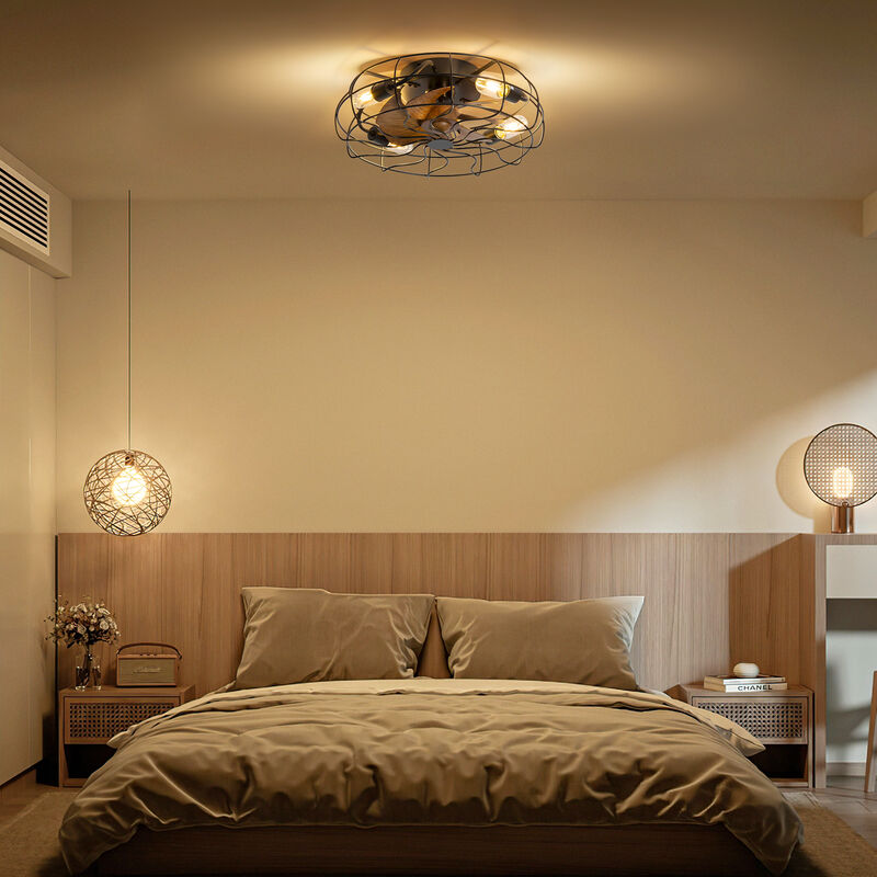 Breezary 18.5" Industrial Caged Ceiling Fan with Light,4 E26 Bulbs Required,6 Speed Remote,Reversible,Timer,Quiet,7 Blades image number 8