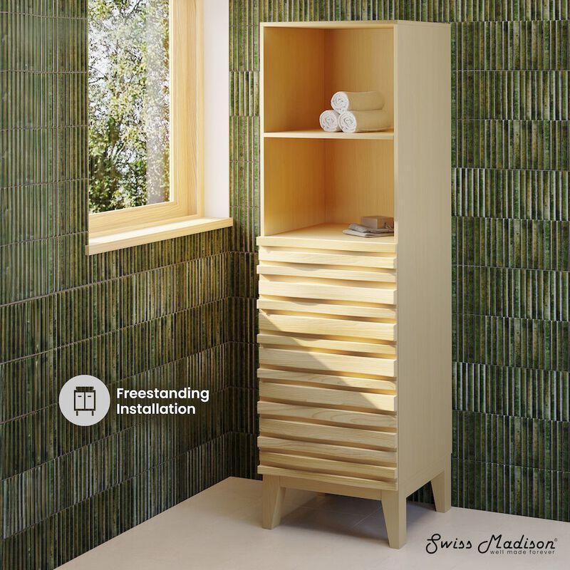 Cascade 17 x 17 x 60 Freestanding Linen Cabinet in Natural Oak image number 1