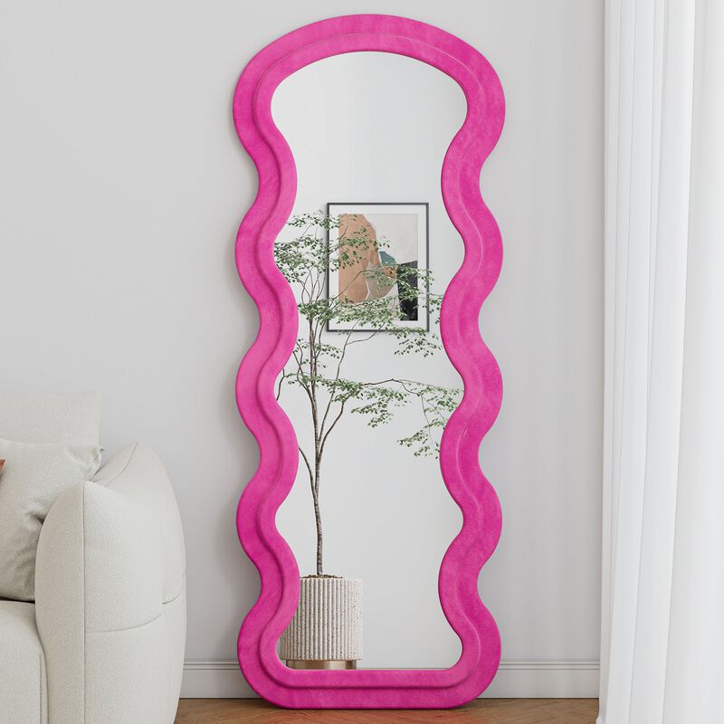 Flannel Full Length Wave Floor Mirror with Stand for Bedroom and Living Room Hanging or Leaning image number 3