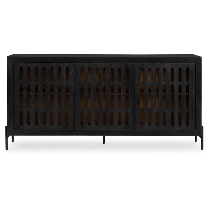 Lizzy Sideboard Console, 3 Inner Shelves, Black Natural Wood 64 Inch