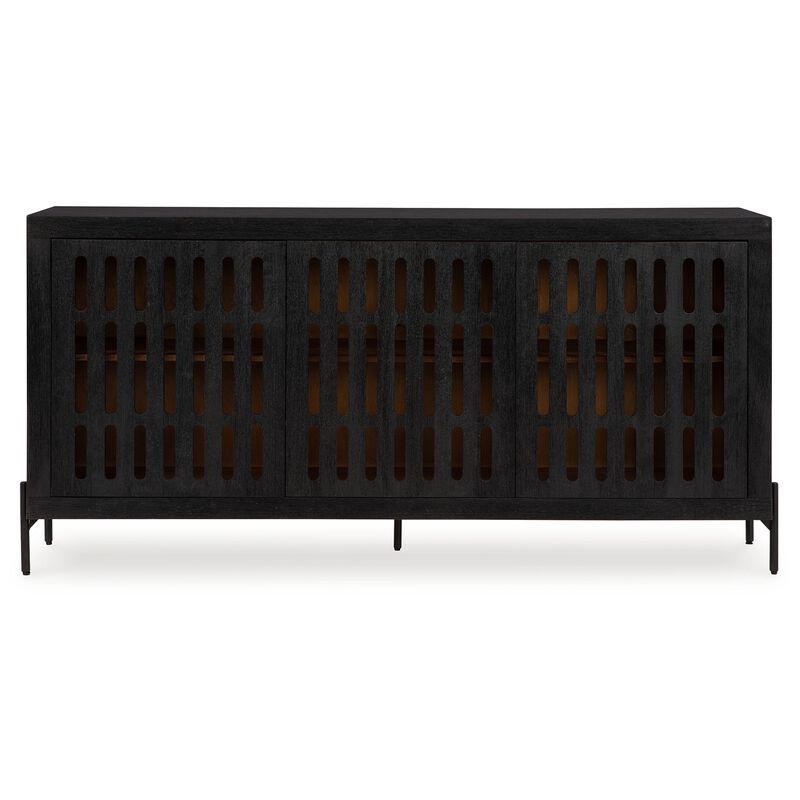 Lizzy Sideboard Console, 3 Inner Shelves, Black Natural Wood 64 Inch