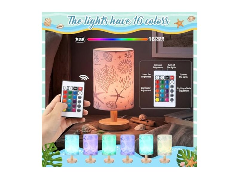Dimmable LED Wood Fabric Desk Lamp For Living Room Bedroom Office Blue image number 2