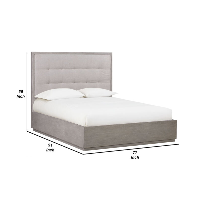 Kim Upholstered Solid Wood Platform California King Bed with Storage, Gray - Benzara