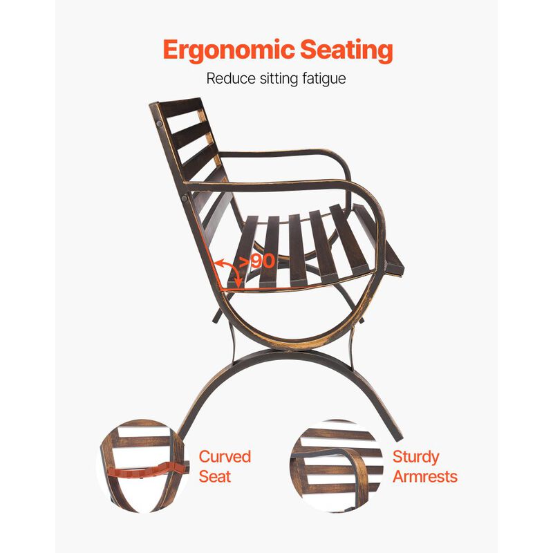 Outdoor Metal Bench with Slatted Backrest, Weatherproof Patio Garden Bench Bronze image number 3