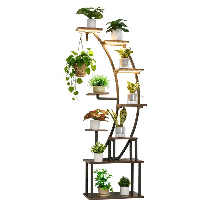 Indoor Plant Stand with LED Grow Lights, 9 Tier Curved Flower Display Rack image number 3