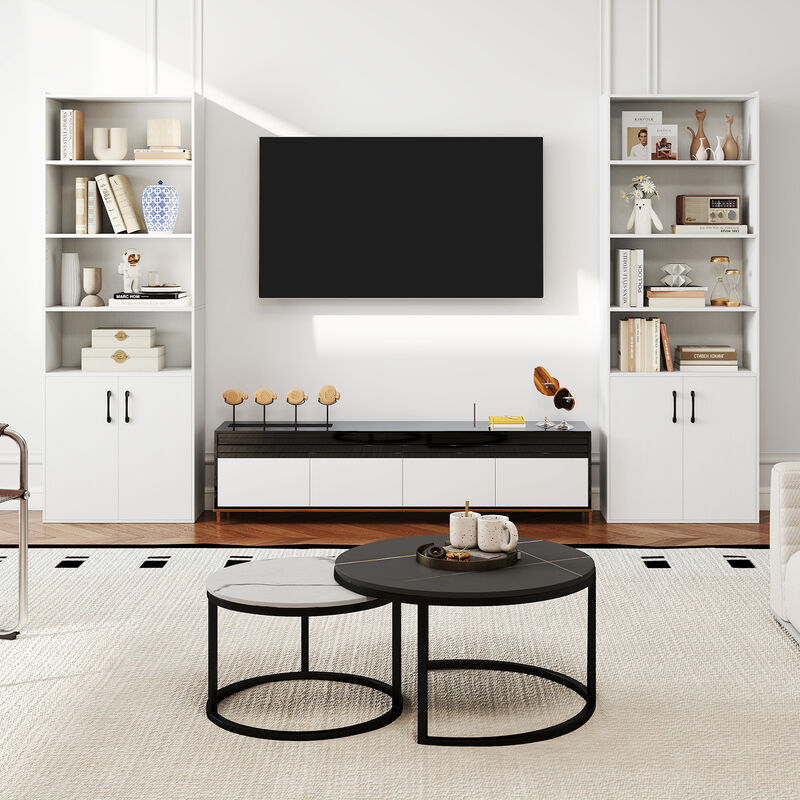 6-Tier Bookcase with Adjustable Shelves and 2-Door Cabinet for Home or Office