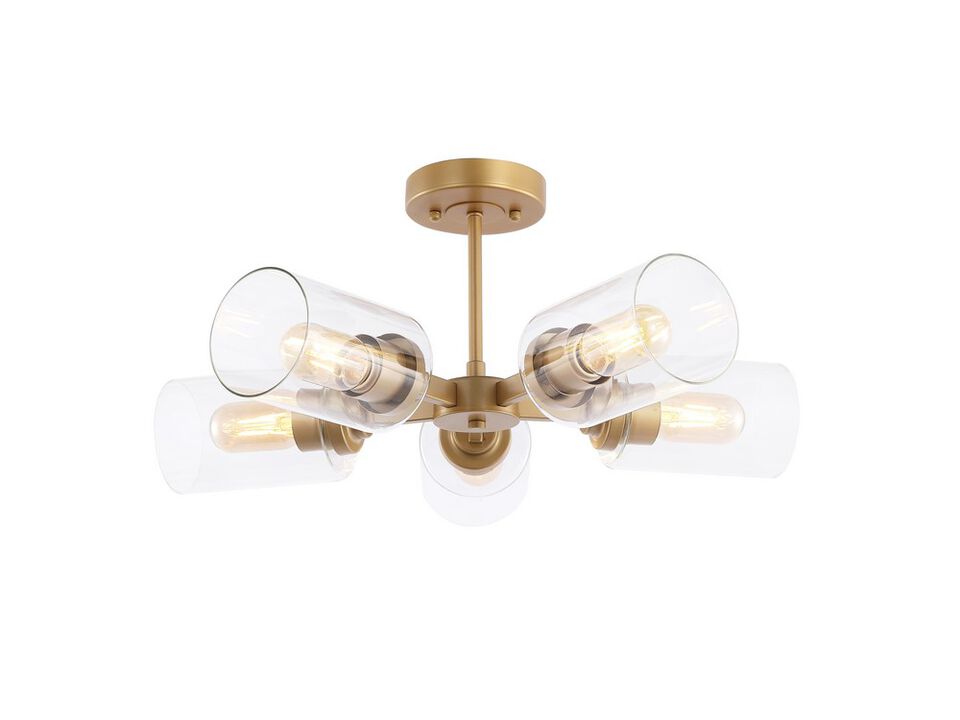 Jaynie 5-Light Farmhouse Industrial Iron Cylinder LED Semi Flush Mount