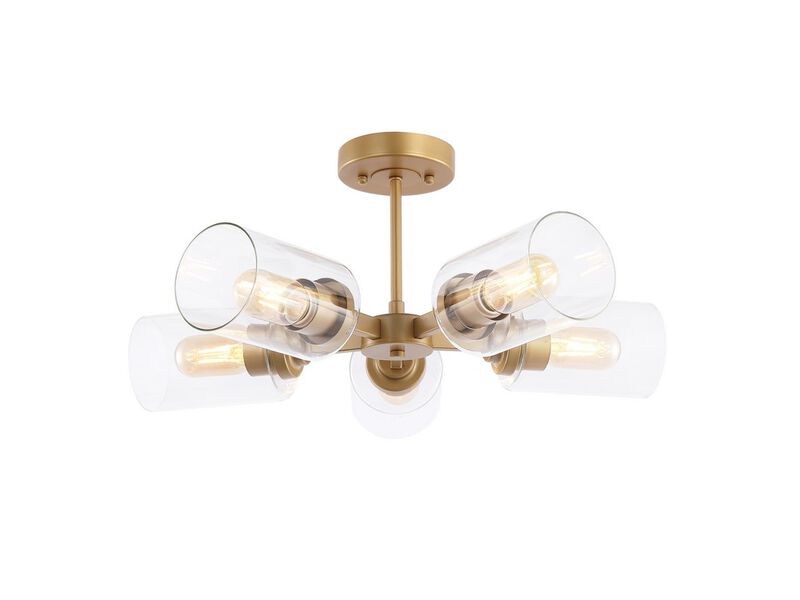 Jaynie 5-Light Farmhouse Industrial Iron Cylinder LED Semi Flush Mount