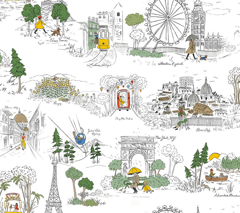 Travel Sketches Yellow Globetrotter Premium Peel + Stick Wallpaper