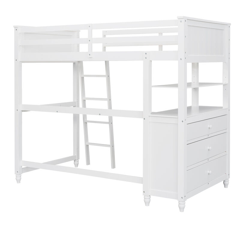 Merax Twin Size Multi-Functional Loft Bed with Desk & Drawers