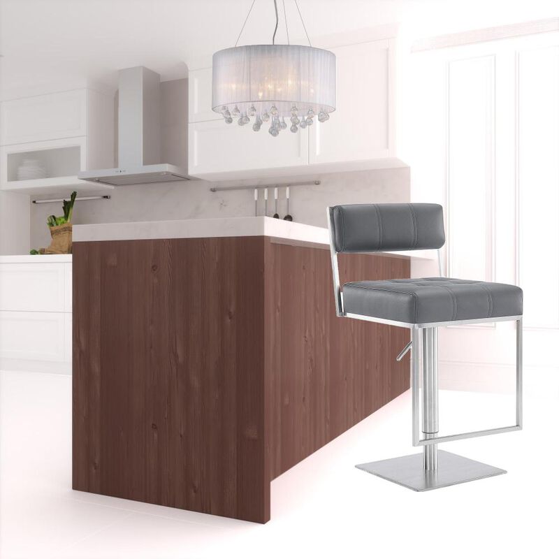 Hivvago 25 Inch Gray And Silver Faux Leather And Iron Swivel Low Back Adjustable Height Bar Chair