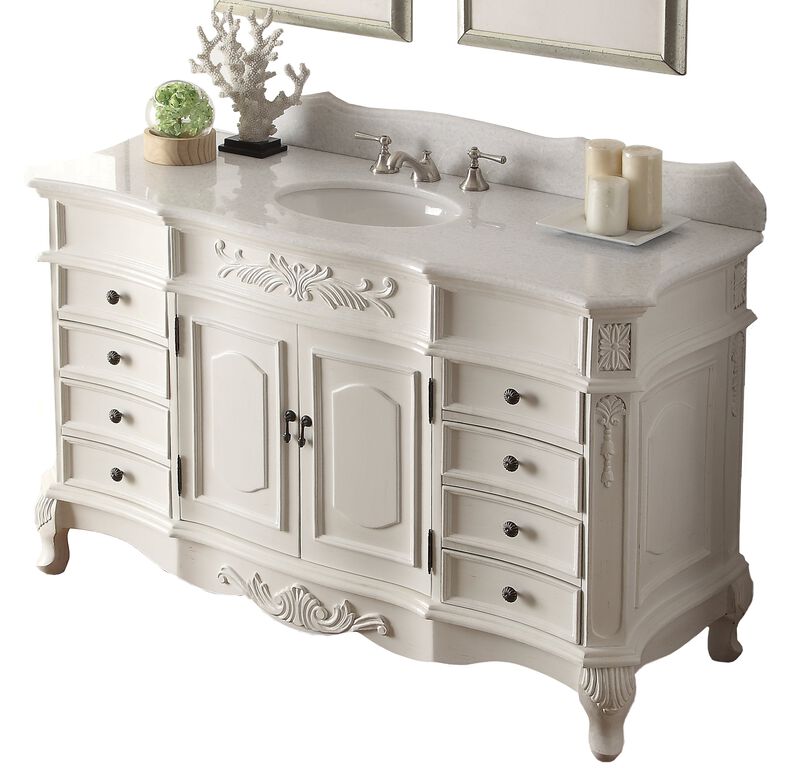 56 Inch Antique White Morton Bathroom Sink Vanity