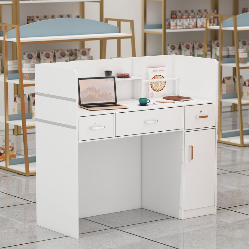 47.2 in. Rectangle White Wooden Desk with 3-Drawers, Cabinet and Shelves