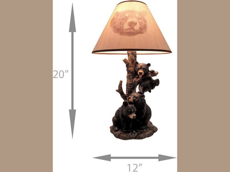 Table Lamp &ndash; Rustic Black Bear Family Lodge Light, 20" Resin with Print Shade image number 2