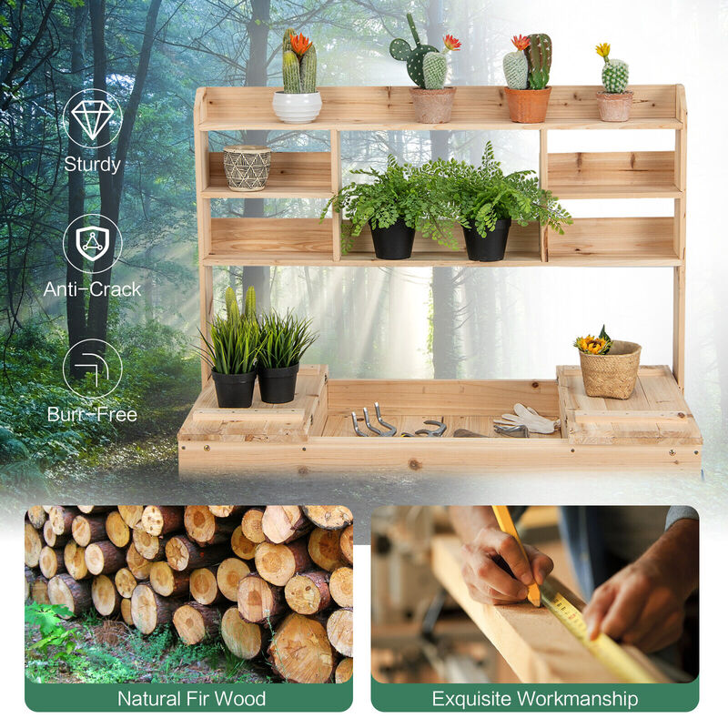 Large Garden Potting Bench Table with Display Rack and Hidden Sink