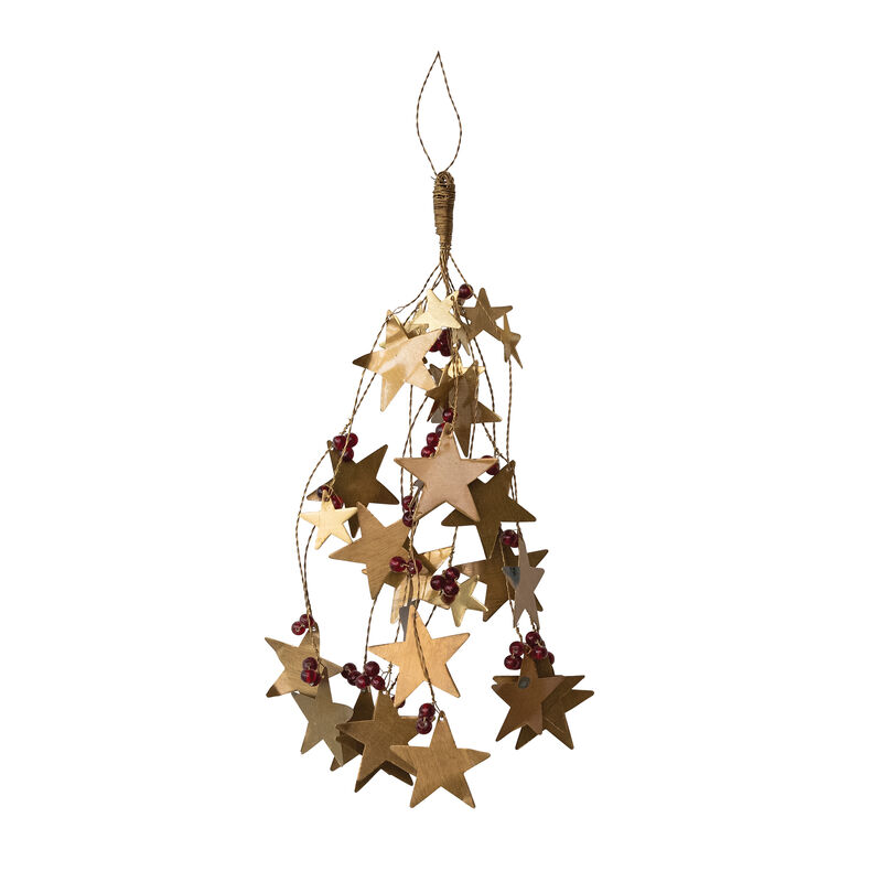 Brass Star & Glass Bead Ornament Bunch, Red and Gold image number 0