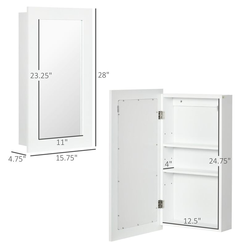 Wall-Mounted Medicine Cabinet with Mirror, Bathroom Mirror Cabinet with Single Door and Adjustable Shelves, White