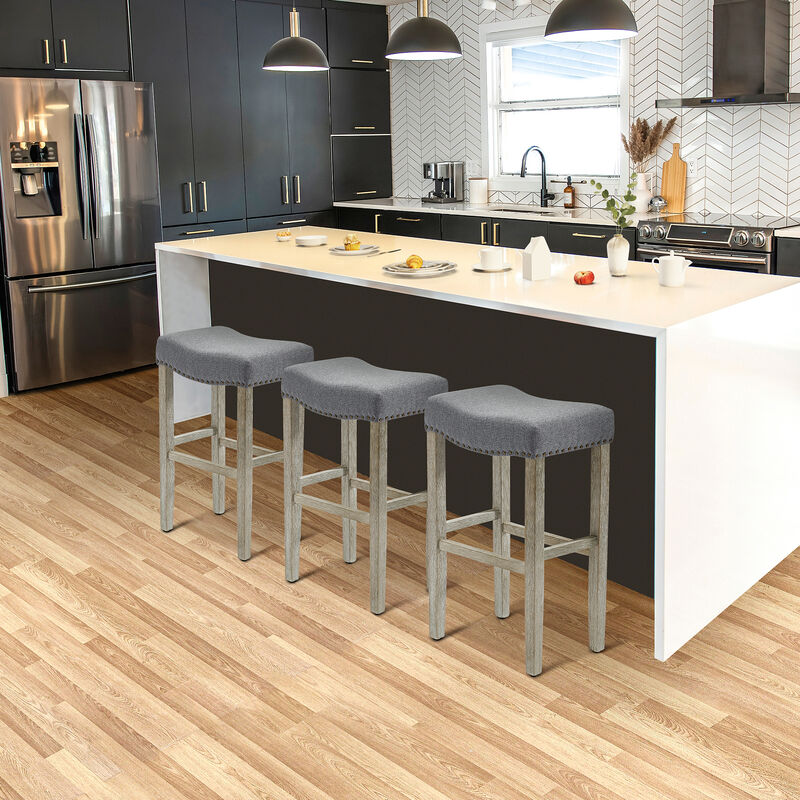 WestinTrends 29" Upholstered Saddle Seat Antique Gray Counter Stool (Set of 3)