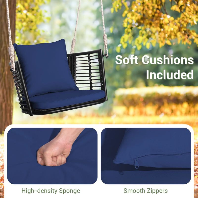 Mondawe Porch Swing Patio Hanging Rattan Chair with Zippered Cushions and Rope