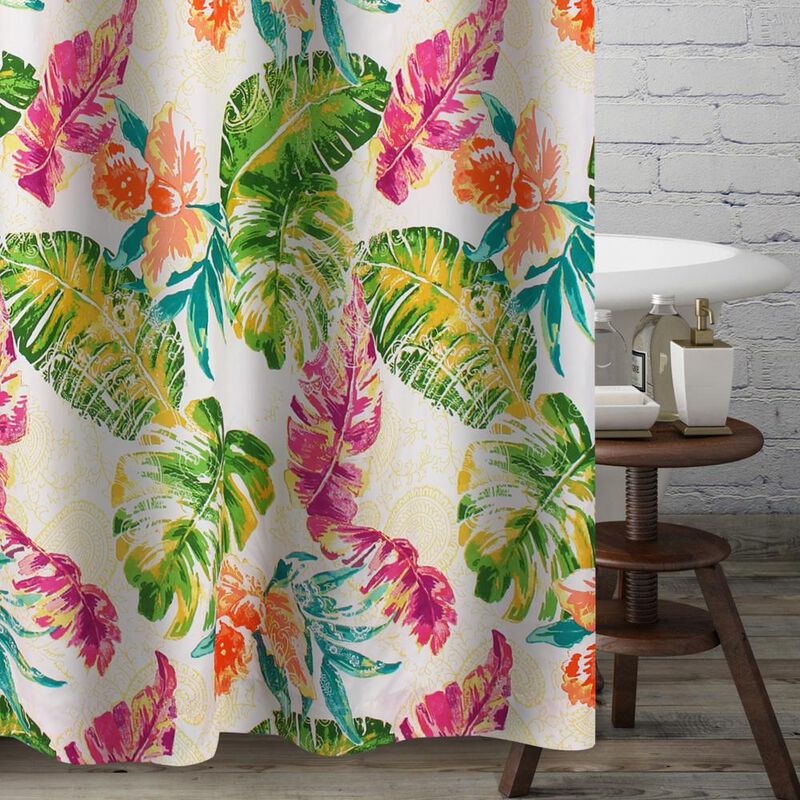 Greenland Home Fashions Tropics Bath Shower Curtain - Coral 72x72