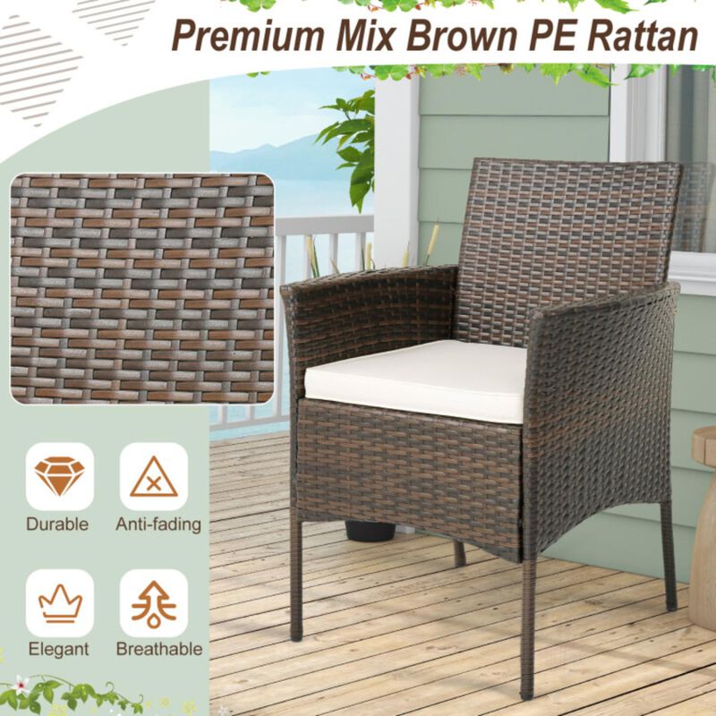 Hivvago Set of 4 Patio PE Wicker Dining Chairs with Seat Cushions and Armrests-Set of 4