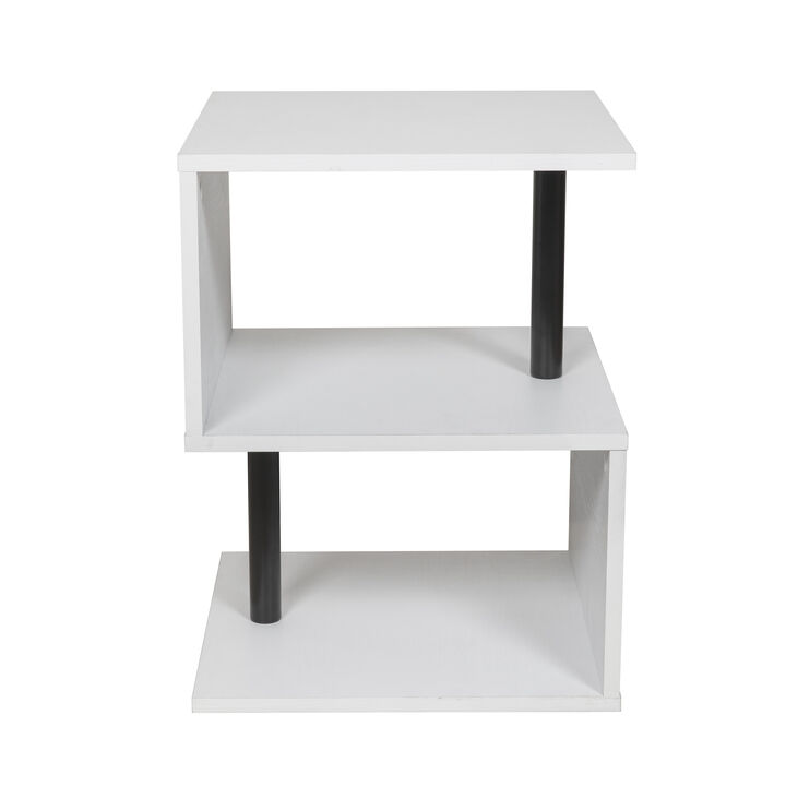 Breuer 3-Tier White S-Shaped End Table with Black Hardware Accents