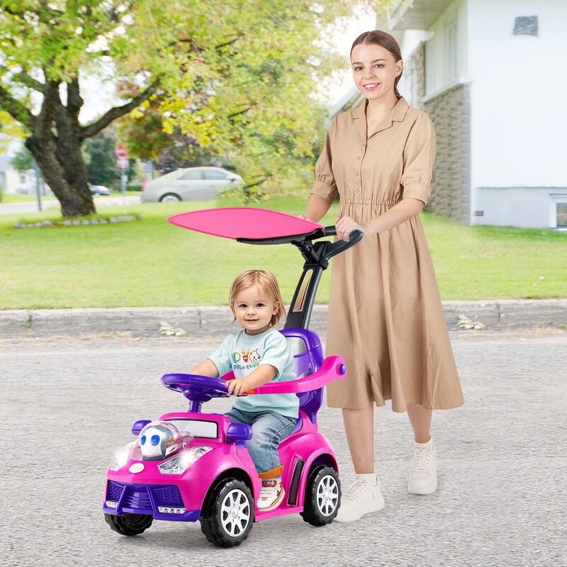 3-in-1 Toddler Ride-On Push Car with Canopy, Seat Belt and Footrest image number 3