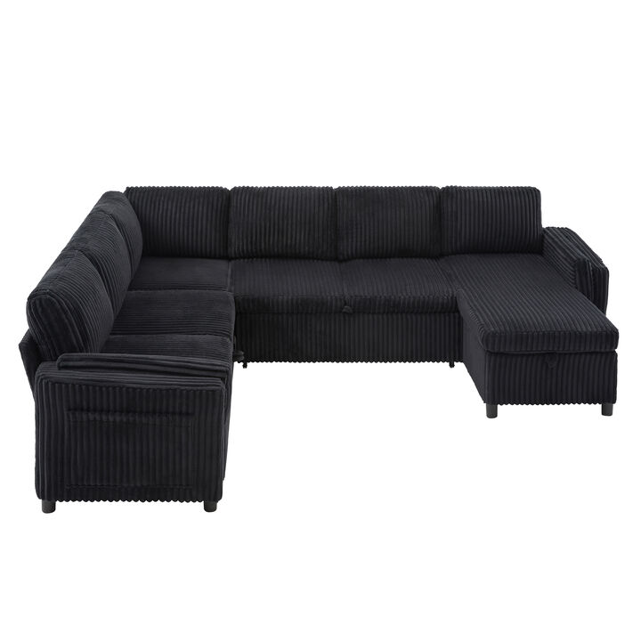 111" U-Shaped Convertible Sectional Sofa Bed