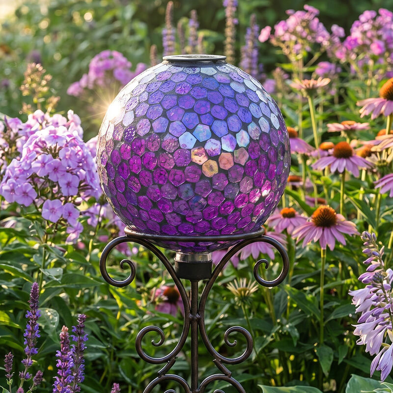 Sunnydaze Solar Gazing Ball for Garden, Iridescent Purple image number 1