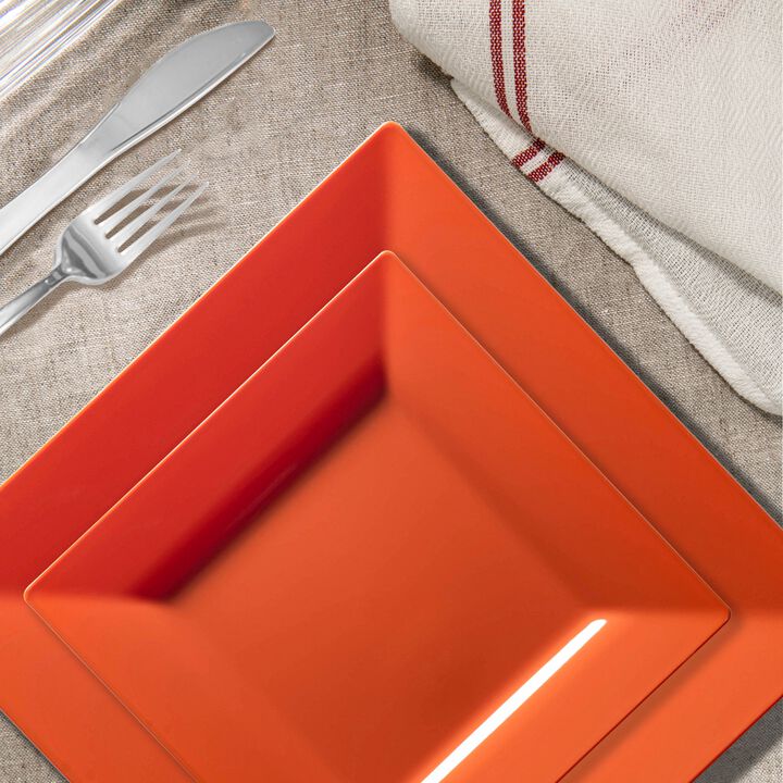 Burnt Orange Square Plastic Plates Wedding Value Set (30 Sets)