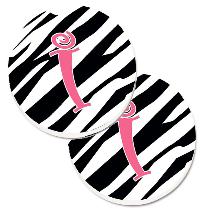 Caroline's Treasures Monogram Initial I Zebra Stripe & Pink Set of 2 Cup Holder Car Coasters CJ1037-ICARC, 2.56, Multicolor